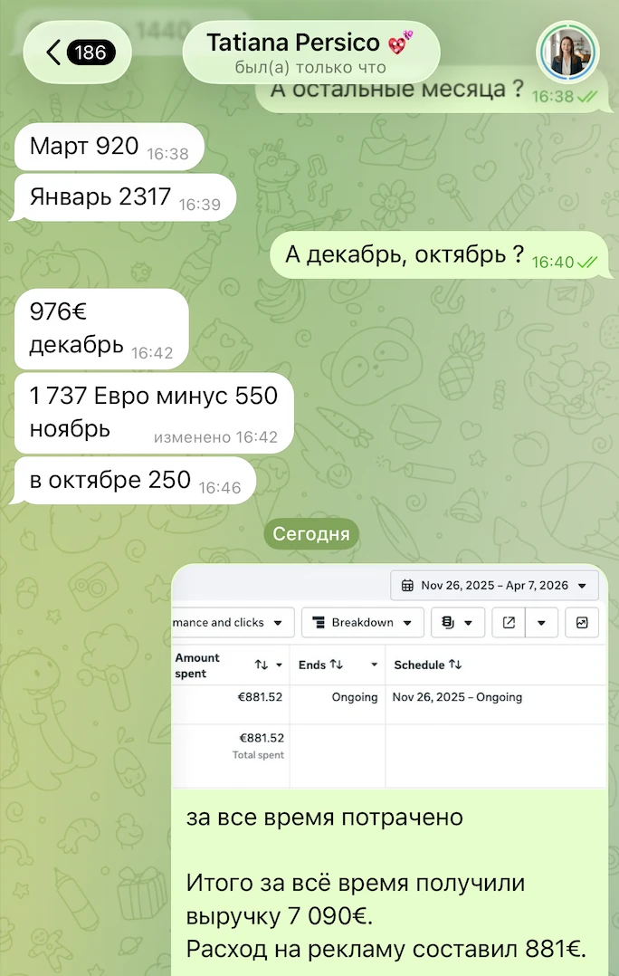 Переписка с клиентом — выручка 7 090€